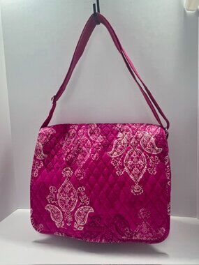 VERA BRADLEY QUILTED COMPUTER WORK MESSENGER BAG HOT PINK PAISLEY PRINT FABRIC